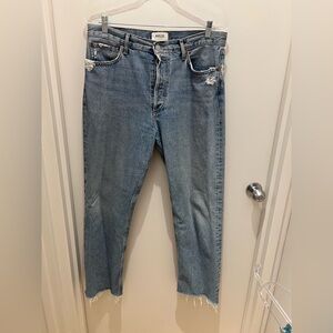Agolde Blue Straight Jeans with Distressed Details